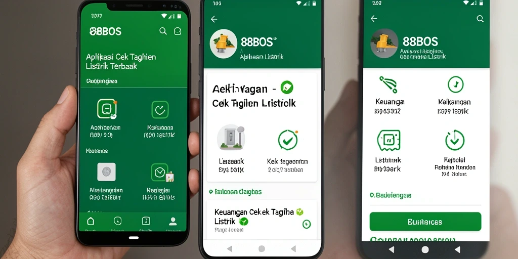 Antarmuka pengguna aplikasi 88BOS untuk cek tagihan listrik.