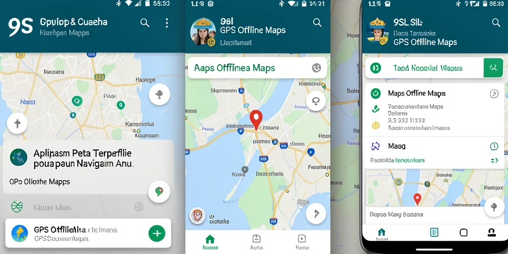 Antarmuka aplikasi 9SL dengan peta GPS Offline yang mudah digunakan.