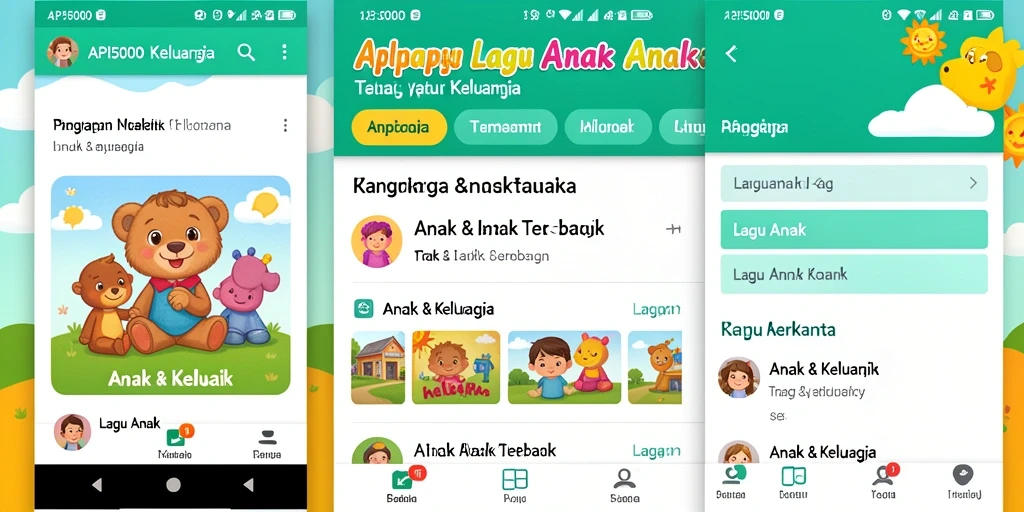 Antarmuka aplikasi API5000 yang cerah dan interaktif untuk lagu anak.